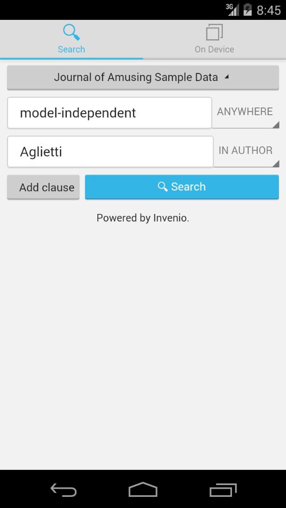 Screenshot of the app's search screen on Android